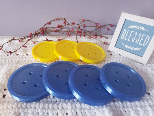 Button Drink Coasters - 3D Printed - 4 Pack - Craft Crochet Knit Sewing Yarn Art Accessory