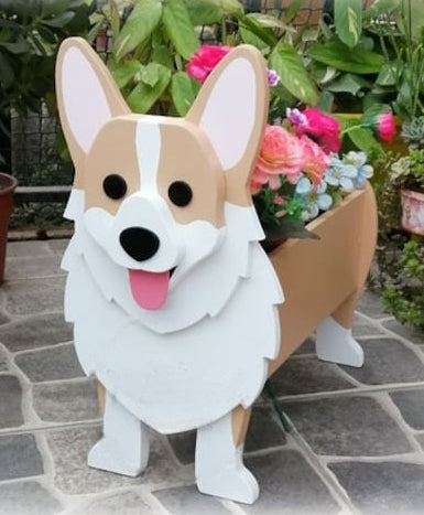 Corgi Dog Planter - Wooden Planter Box - DIY Kit - Realistic Dog Garden Plant Holder