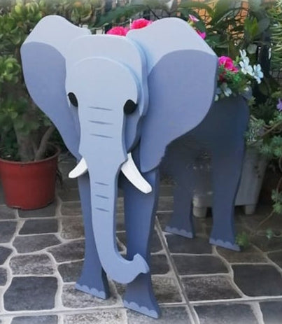 Elephant Planter Animal Safari - Wooden Planter Box - DIY Kit - Realistic Animal Garden Plant Holder