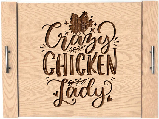 Crazy Chicken Lady Wood Engraved Noodle Board - Stove Cover - Sink Cover - With Handles - Gas or Electric Stove