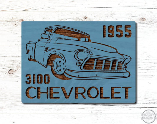 1955 Chevrolet 3100 Truck Wooden Sign Plaque Laser Engraved Vehicle Wall Art