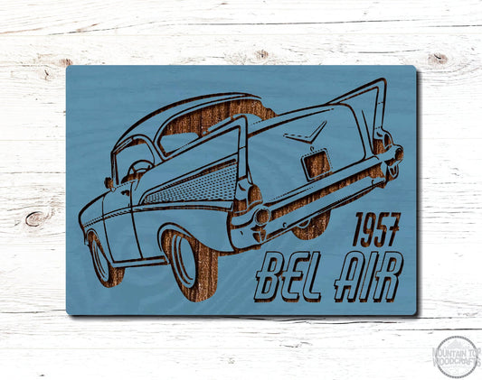 1957 Chevrolet Bel Air Chevy Automobile Car Wooden Sign Plaque Laser Engraved Vehicle Wall Art