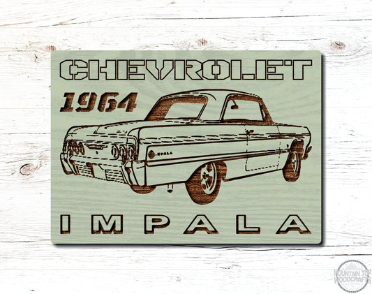 1964 Chevrolet Impala Chevy Wooden Sign Plaque Laser Engraved Vehicle Wall Art