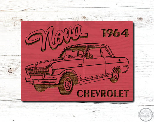 1964 Chevrolet Nova Chevy Wooden Sign Plaque Laser Engraved Vehicle Wall Art