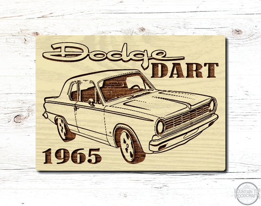 1965 Dodge Dart Wooden Sign Plaque Laser Engraved Vehicle Wall Art