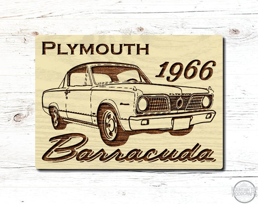1966 Plymouth Barracuda Wooden Sign Plaque Laser Engraved Vehicle Wall Art