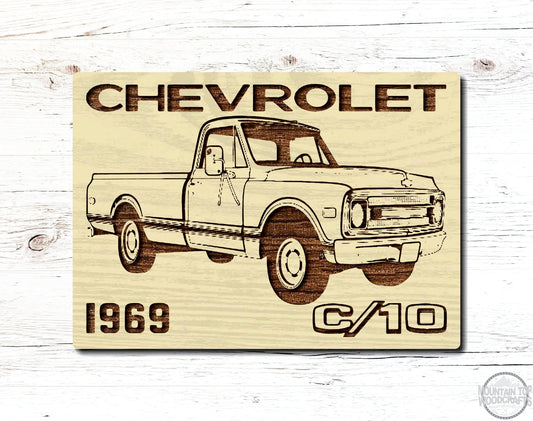 1969 Chevrolet C/10 Chevy C10 Truck Wooden Sign Plaque Laser Engraved Vehicle Wall Art