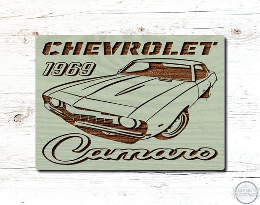 1969 Chevrolet Camaro Wooden Sign Plaque Laser Engraved Vehicle Wall Art