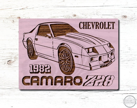 1982 Chevrolet Camaro Z28 Wooden Sign Plaque Laser Engraved Vehicle Wall Art
