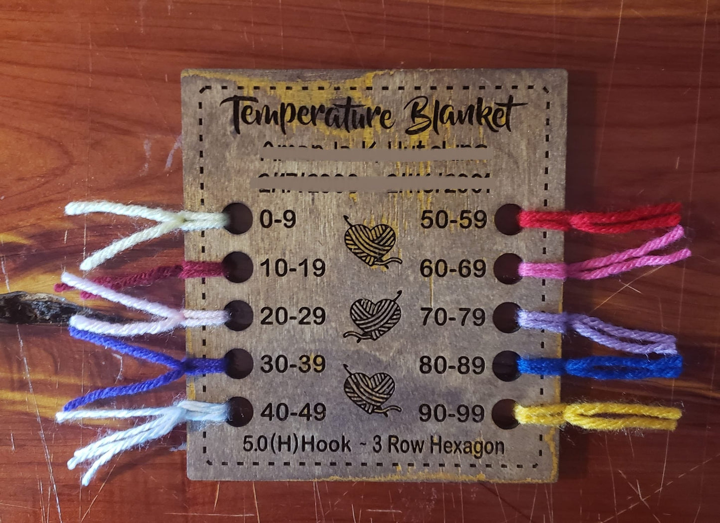 Custom Temperature Blanket Wood Color Chart for Handmade Crochet Knit Blankets, Temperature Blanket Button Color Chart Temperature Ranges