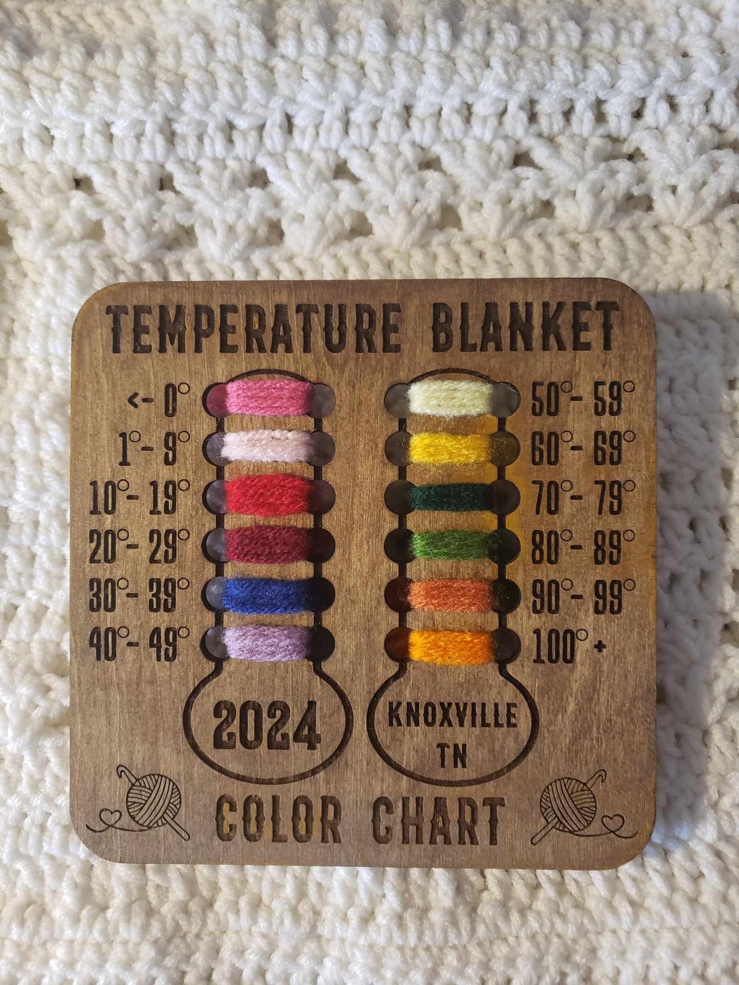 Temperature Blanket Wood Color Chart for Handmade Crochet Knit Blankets, Temperature Blanket Button Color Chart Temperature Ranges