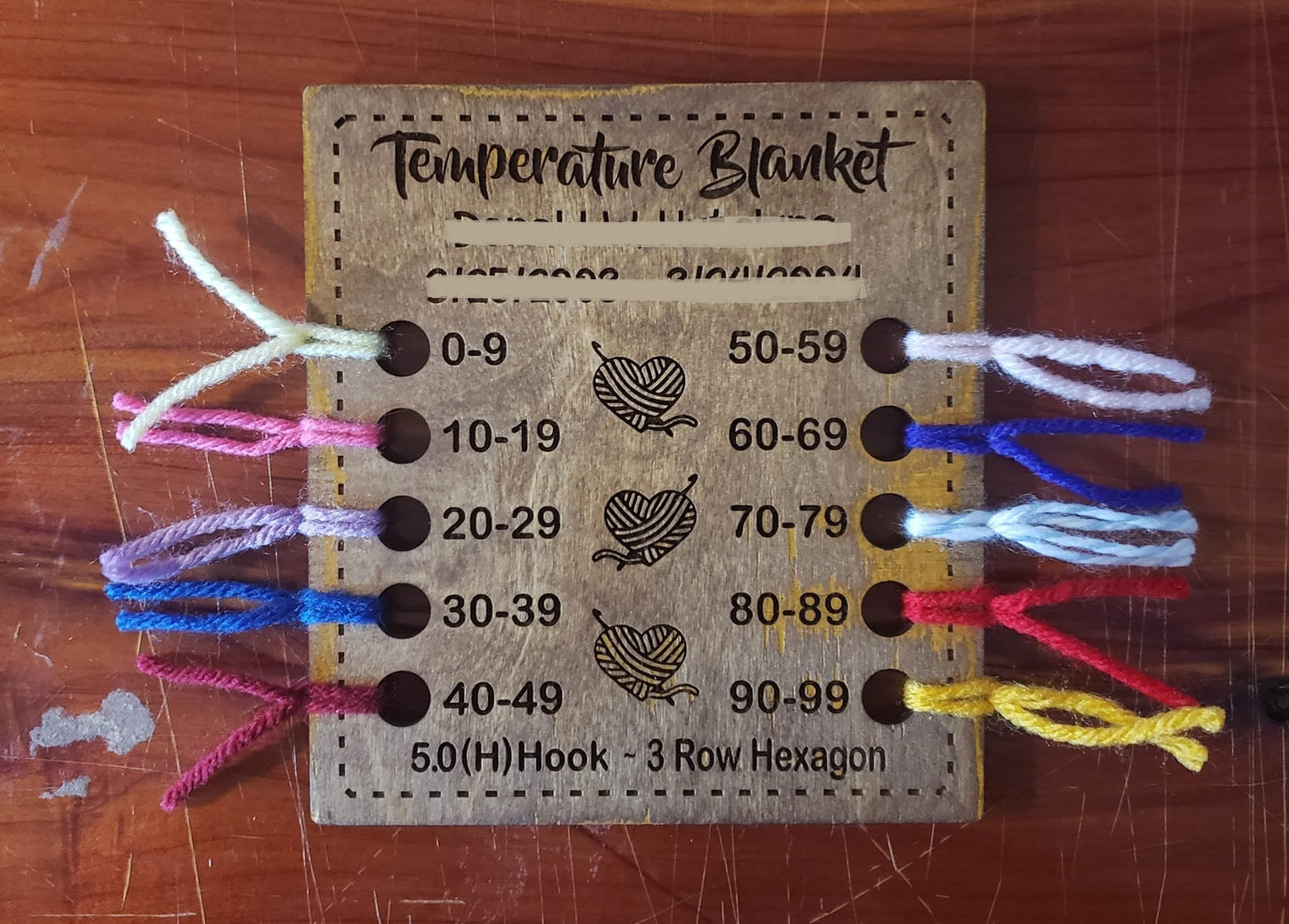 Custom Temperature Blanket Wood Color Chart for Handmade Crochet Knit Blankets, Temperature Blanket Button Color Chart Temperature Ranges