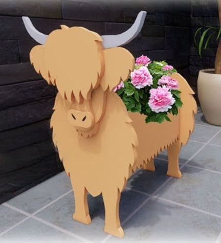 Highland Cow Planter Farm Animal - Wooden Planter Box - DIY Kit - Realistic Animal Garden Plant Holder
