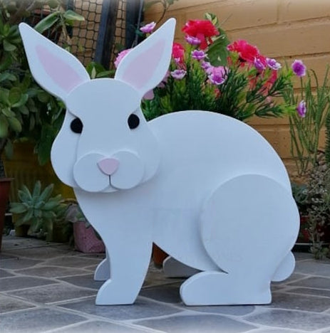 Rabbit Planter - Bunny Wooden Planter Box - DIY Kit - Realistic Animal Garden Plant Holder