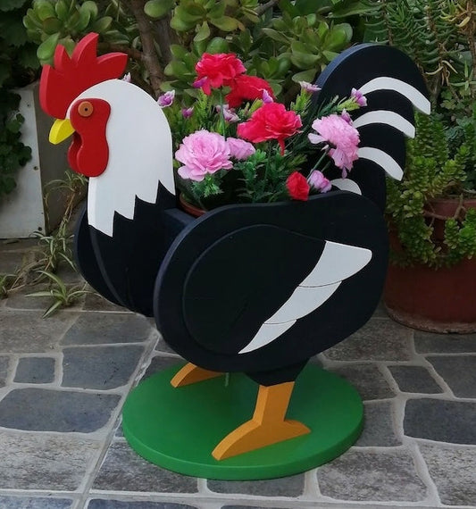 Rooster Planter - Wooden Planter Box - DIY Kit - Realistic Animal Garden Plant Holder