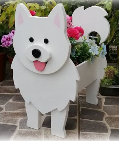 Samoyed Dog Planter - Wooden Planter Box - DIY Kit - Realistic Dog Garden Plant Holder