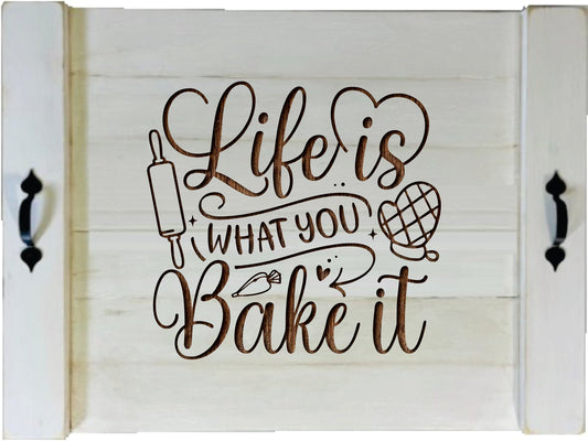 Life Is What You Bake It Wood Engraved Noodle Board - Stove Cover - Sink Cover - With Handles - Gas or Electric Stove