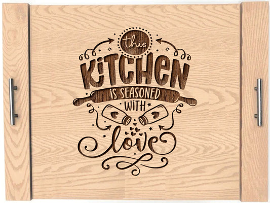 This Kitchen Is Seasoned With Love Wood Engraved Noodle Board - Stove Cover - Sink Cover - With Handles - Gas or Electric Stove