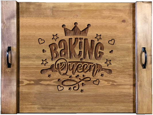 Baking Queen Wood Engraved Noodle Board - Stove Cover - Sink Cover - With Handles - Gas or Electric Stove