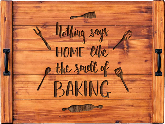 Nothing Says Home Like The Smell Of Baking Wood Engraved Noodle Board - Stove Cover - Sink Cover - With Handles - Gas or Electric Stove