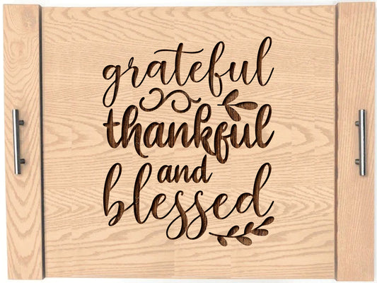 Grateful Thankful & Blessed Wood Engraved Noodle Board - Stove Cover - Sink Cover - With Handles - Gas or Electric Stove