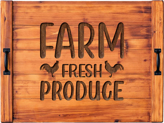 Farm Fresh Produce Wood Engraved Noodle Board - Stove Cover - Sink Cover - With Handles - Gas or Electric Stove