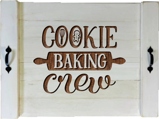 Cookie Baking Crew Wood Engraved Noodle Board - Stove Cover - Sink Cover - With Handles - Gas or Electric Stove