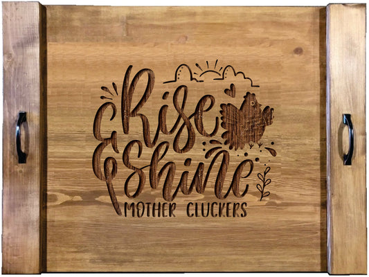 Rise & Shine Mother Cluckers Wood Engraved Noodle Board - Stove Cover - Sink Cover - With Handles - Gas or Electric Stove