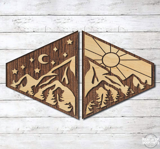 Day and Night Mountain Scene ~ 2 Set ~ Laser Engraved Sign Wood Wall Art