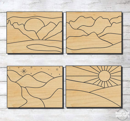 Mountain Scenes 4 Set ~ Laser Engraved Sign Wood Wall Art