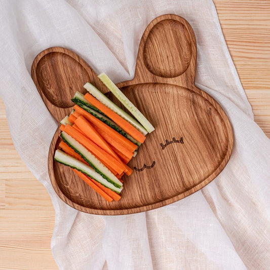 Bunny Face Kid Plate - Wood Dinner Plate - Wooden Serving Dish