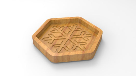 Snowflake Wood Catch All Tray - Vanity Valet Bowl - 10"