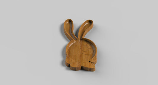Long Ear Bunny Wood Kid Plate - Dinner Plate - Wooden Serving Dish