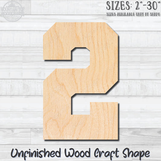 Varsity Number 2 Sports Unfinished Wood Shape Blank Laser Engraved Cutout Woodcraft DIY Craft Supply