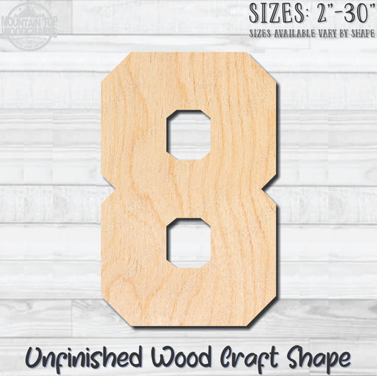 Varsity Number 8 Sports Unfinished Wood Shape Blank Laser Engraved Cutout Woodcraft DIY Craft Supply