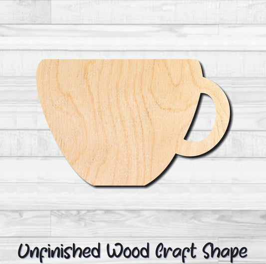 Coffee Tea Cup Mug 2 Unfinished Wood Shape Blank Laser Engraved Cut Out Woodcraft DIY Craft Supply