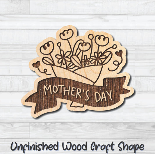 Happy Mother's Day Flowers Unfinished Wood Shape Blank Laser Engraved Cutout Woodcraft DIY Craft Supply
