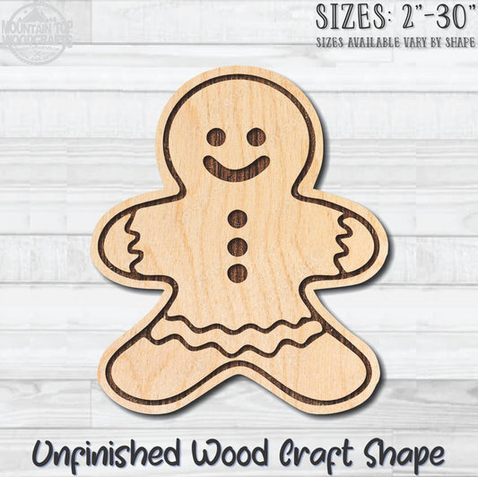 Gingerbread Man 2 Christmas Unfinished Wood Shape Blank Laser Engraved Cutout Woodcraft DIY Craft Supply