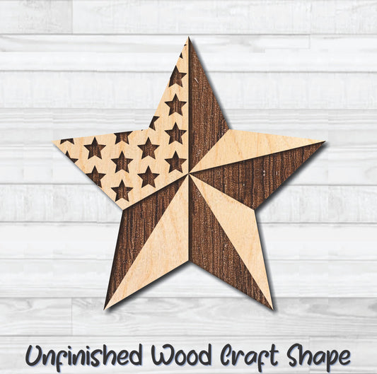 USA Barn Star 1 Unfinished Wood Shape Blank Laser Engraved Cutout Woodcraft DIY Craft Supply
