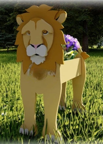 Lion Animal Planter Safari - Wooden Plant Box - DIY Kit - Realistic Garden Plant Holder
