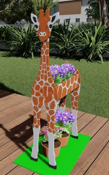 Giraffe Animal Planter - Wooden Safari Plant Box - DIY Kit - Realistic Garden Plant Holder
